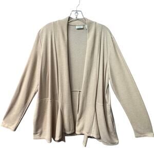 LOGO Lounge by Lori Goldstein Waffle Knit Open Front Cardigan Women L Beige Tan